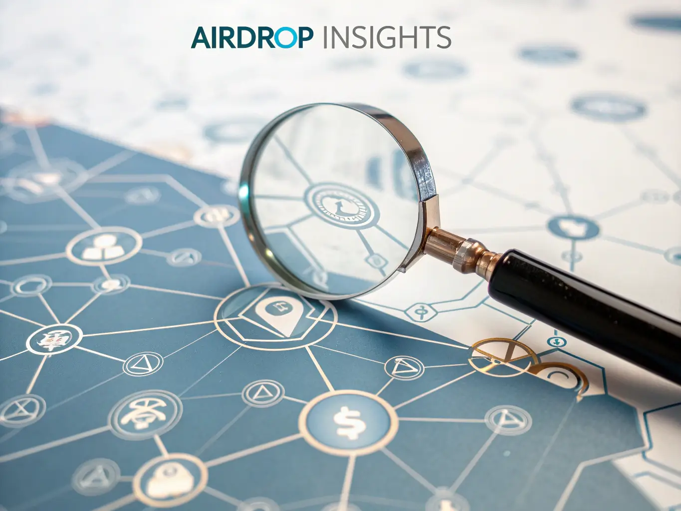 A digital illustration depicting a magnifying glass over a blockchain network, symbolizing the tracing of cryptocurrency transactions.